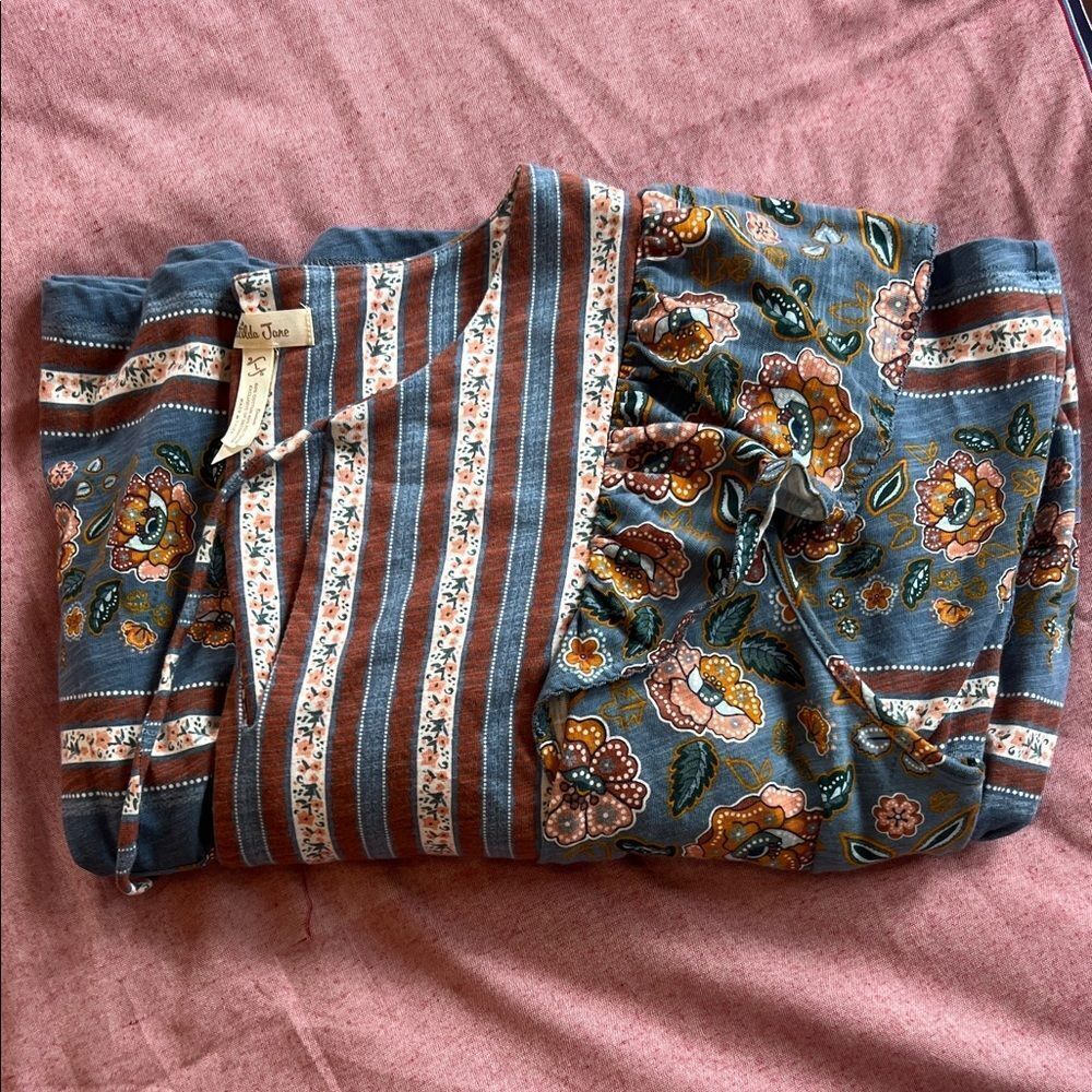 Matilda Jane Blue and Brown Striped Floral Dress Womens Large - Picture 11 of 11